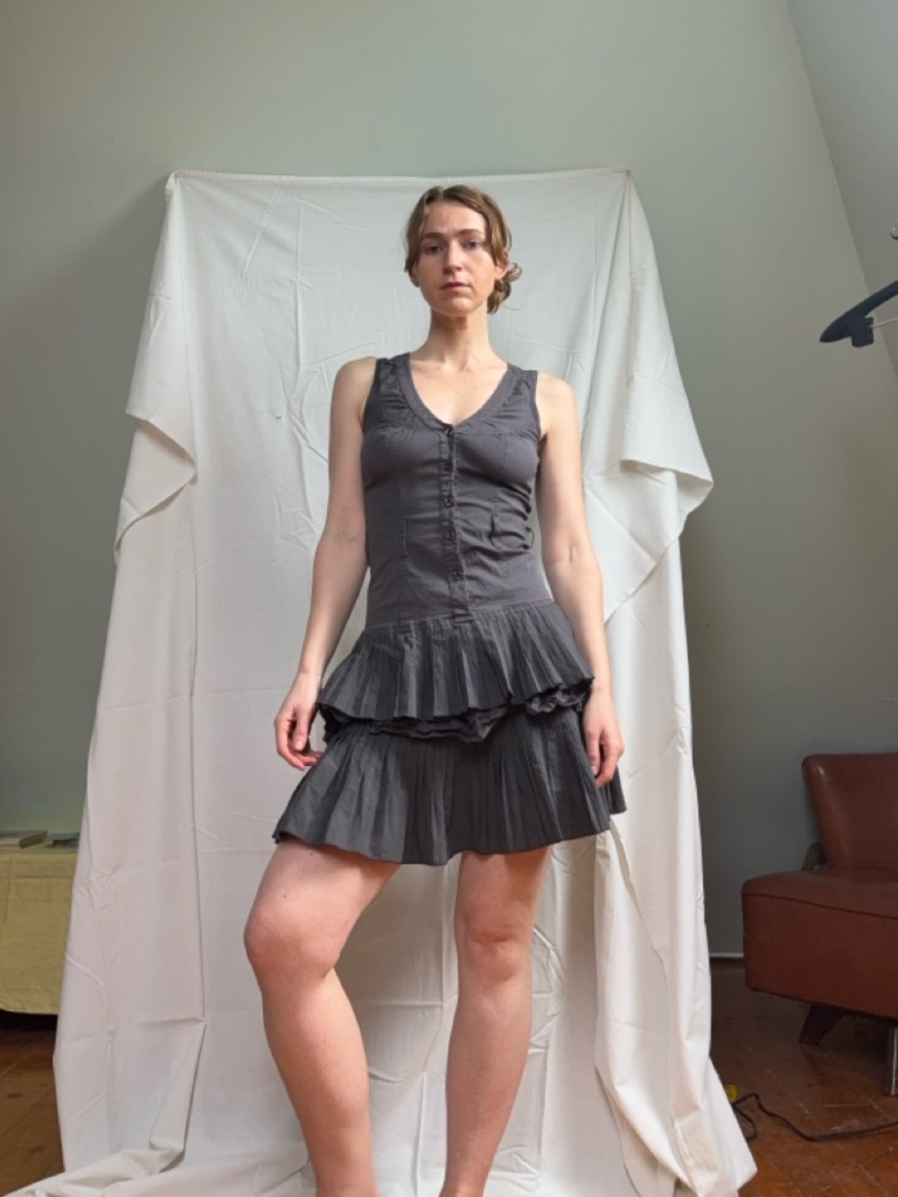 Vero Moda Charcoal Gray Sleeveless Ruffle Mini Dress